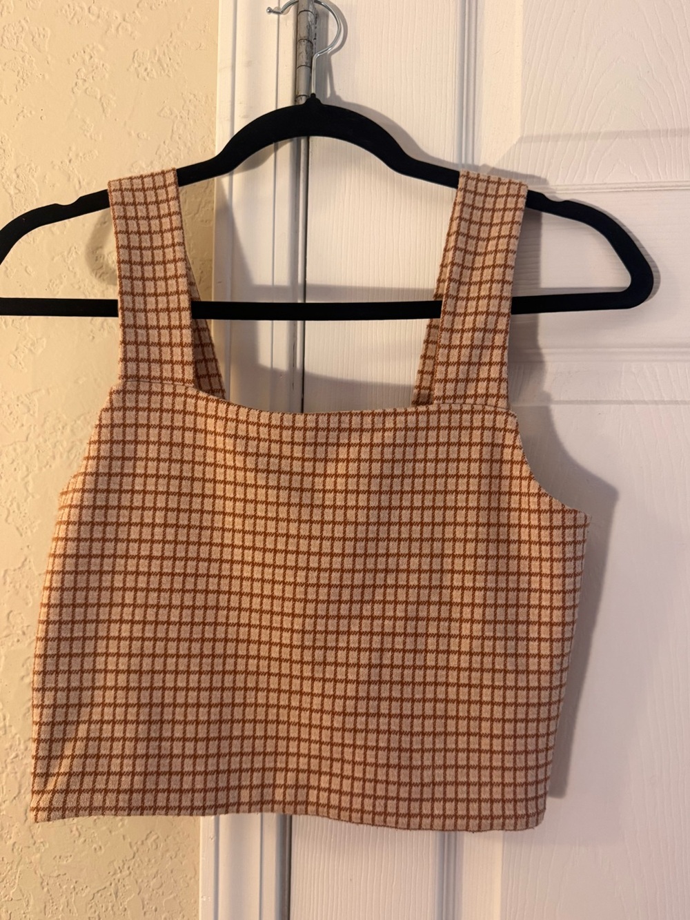 American Eagle Brown and Tan Checkered Square Neck Crop Top